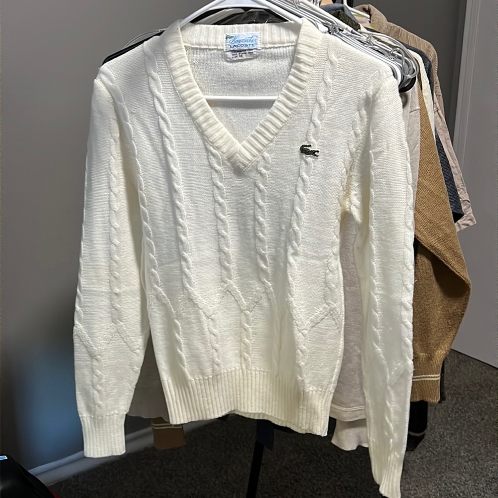 Lacoste, women sweater, acrylic, white, size 36